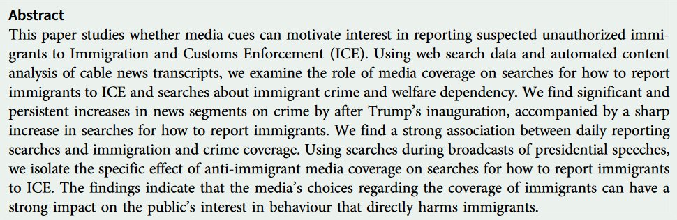 From 2024 -

Anti-Immigrant Rhetoric and ICE Reporting Interest: Evidence from a Large-Scale Study of Web Search Data - cup.org/3Upchj5

- Masha Krupenkin (<a href="/BU_PoliSci/">BU Political Science</a>), Shawndra Hill (<a href="/Columbia/">Columbia University</a>) &amp; David Rothschild (<a href="/MSFTResearch/">Microsoft Research</a>) 

 #ICE
