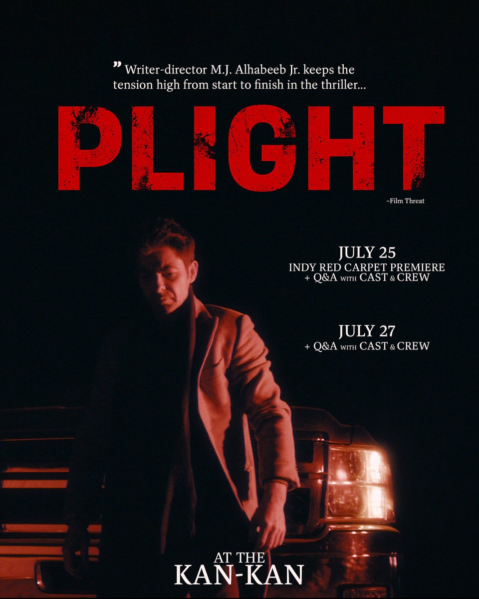 KanKanCinema's tweet image. We're days away from the Indy premiere of the indie thriller PLIGHT! Find out just how far someone might go for justice at the red carpet premiere on July 25 or the July 27 encore! Both screenings will have a Q+A with the filmmakers, and more info + tix are available at 🎟️ in bio