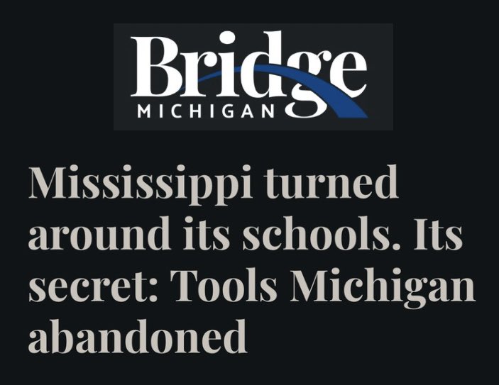 tatereeves's tweet image. "Test scores have improved dramatically in the past 15 years, and Mississippi is now ranked as a Top 20 state for public education. Scores exceed Michigan’s across the spectrum, from Black and white students to poorer and richer ones."