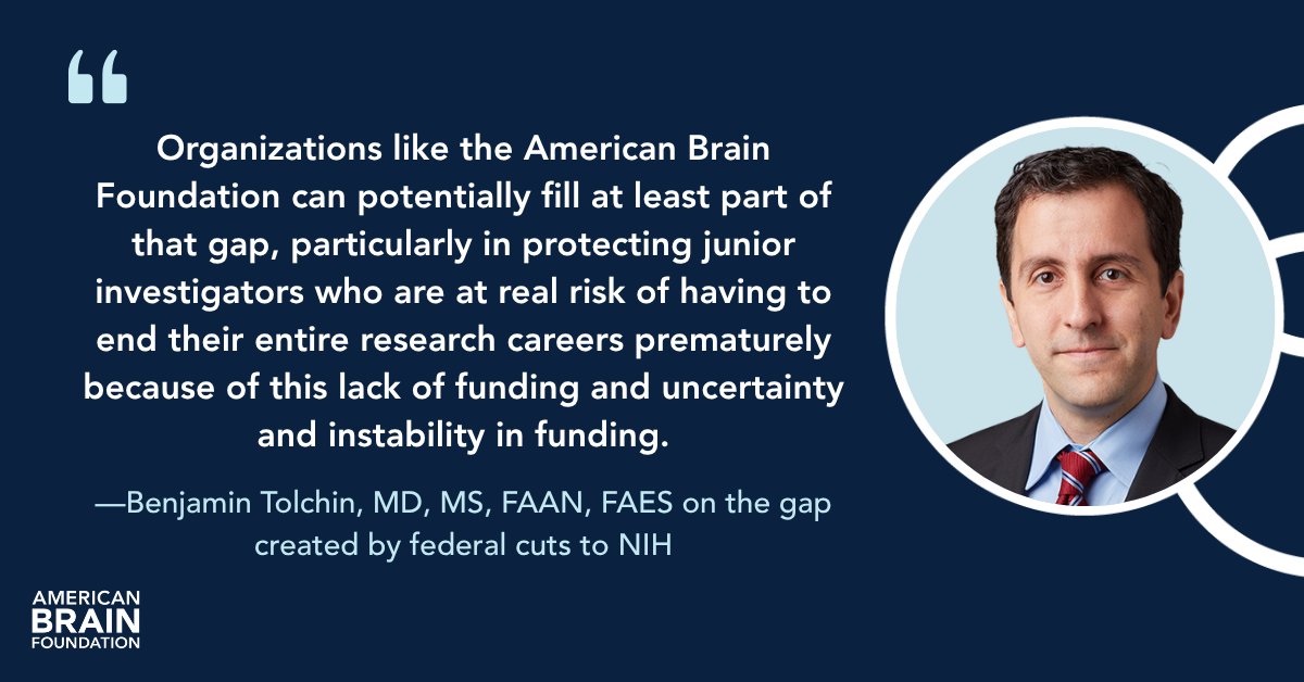 ABFbrain's tweet image. Benjamin Tolchin, MD, MS, FAAN (Yale, New Haven) and Eyal Kimchi, MD, PhD (Northwestern, Chicago), past ABF grant recipients (in 2015 and 2014, respectively) spoke with us about the climate for research funding, following federal cuts to NIH, and what still gives them hope.