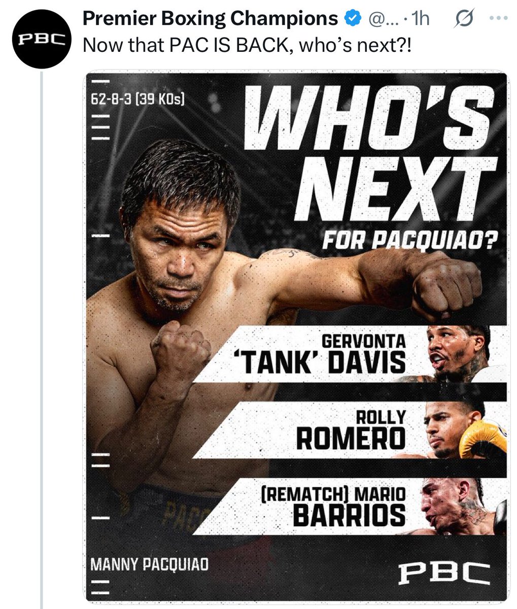 AccordToBoxing's tweet image. I Told You Guys The PBC Were Going To Make Pacquiao vs Tank Right❓

This is why the Roach or Shakur fight won’t be happening next..

These people are predictable..😂😂😂

#Boxing