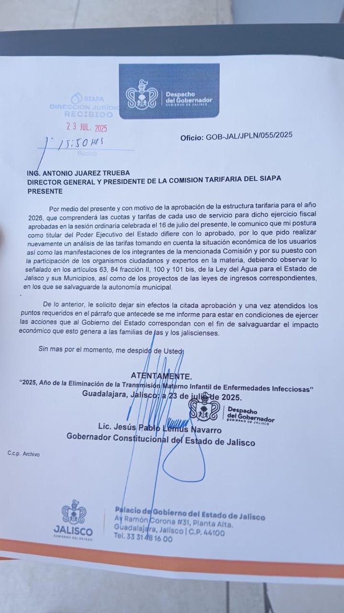 Sonia Serrano (@sonia_ssi) on Twitter photo Pide el gobernador <a href="/PabloLemusN/">Pablo Lemus Navarro</a> al director del <a href="/siapagdl/">Siapagdl</a>, Antonio Juárez Trueba dejar sin efecto “megatarifazo” <a href="/NTRGuadalajara/">El Diario NTR Guadalajara</a> Pide el gobernador <a href="/PabloLemusN/">Pablo Lemus Navarro</a> al director del <a href="/siapagdl/">Siapagdl</a>, Antonio Juárez Trueba dejar sin efecto “megatarifazo” <a href="/NTRGuadalajara/">El Diario NTR Guadalajara</a>