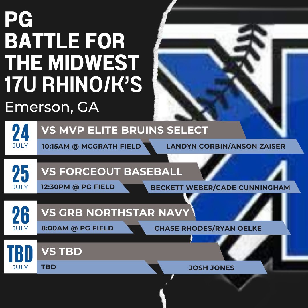 🚨🚨 🚨🚨 🚨🚨 🚨🚨 🚨🚨 🚨🚨
          SCHEDULE &amp; ROTATION
🚨🚨 🚨🚨 🚨🚨 🚨🚨 🚨🚨 🚨🚨

                  ‘26 Rhino/K’s
    PG Battle for the Midwest
            
               📍Marion, IA📍