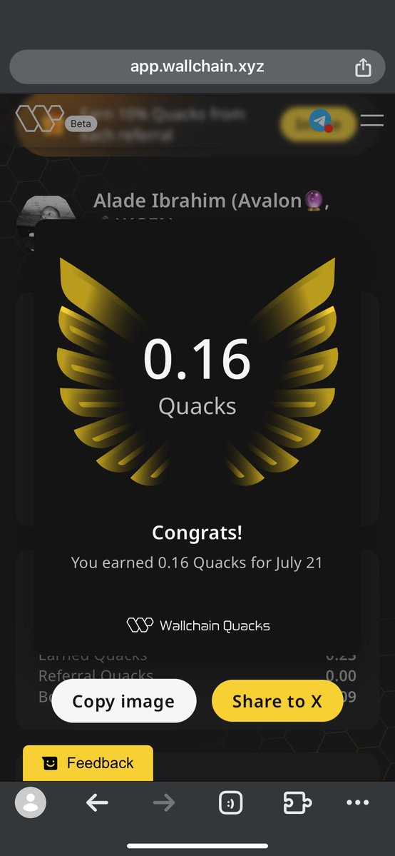 Alade Ibrahim (Avalon🔮,🧙)KGEN (@harlahdhe001) on Twitter photo Just earned 0.16 Quacks on <a href="/wallchain_xyz/">Wallchain Quacks</a> in one day 🦆
Turn insights into rewards and climb the leaderboard 🥇
👇 Comment “gQuack” for invite and start earning
Quack Quack Quack !!!!!
🦆🦆🦆🦆🦆🦆🦆🦆🦆 Just earned 0.16 Quacks on <a href="/wallchain_xyz/">Wallchain Quacks</a> in one day 🦆
Turn insights into rewards and climb the leaderboard 🥇
👇 Comment “gQuack” for invite and start earning
Quack Quack Quack !!!!!
🦆🦆🦆🦆🦆🦆🦆🦆🦆