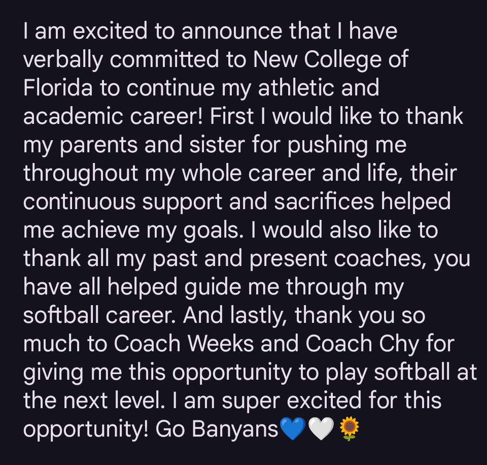 belle_ellerbee's tweet photo. GO BANYANS!!! 💙🤍🌻 @CorbinWeeks @Shy_Blake @NCFBanyans @ncfbanyanssb https://t.co/YzyREuPcra