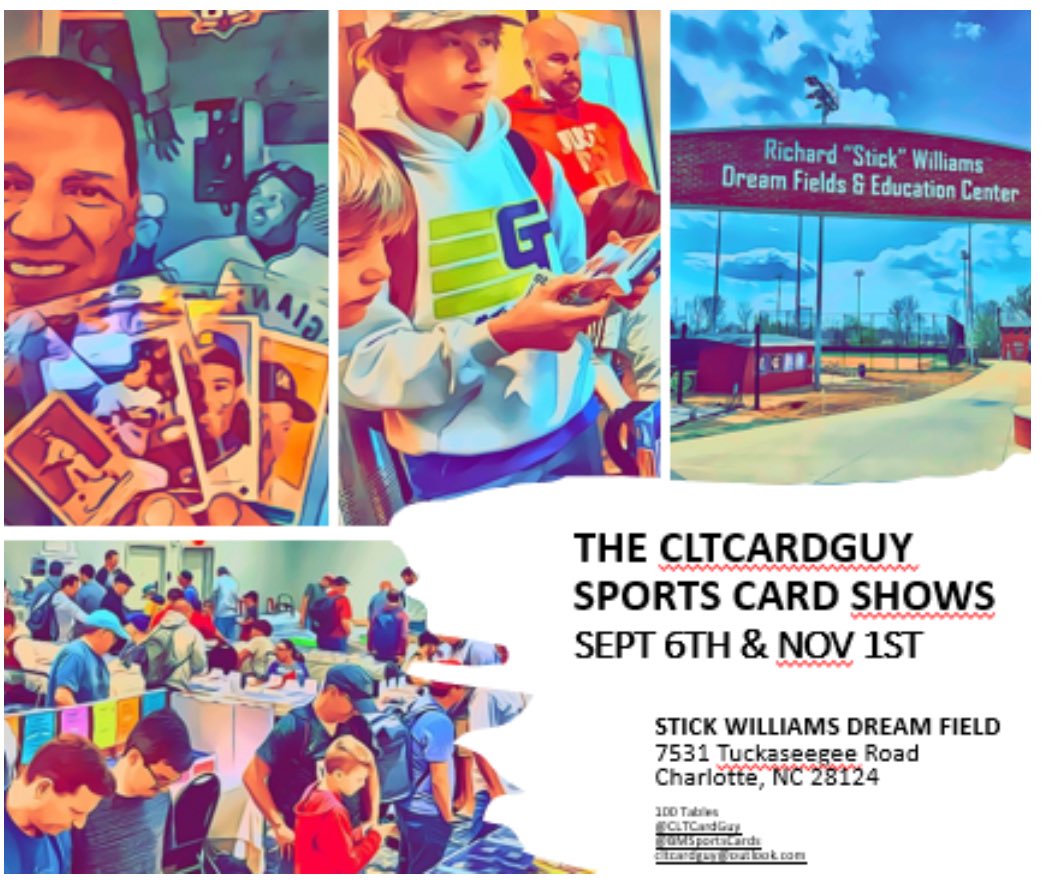 We are back at it!! Next Show is Sept 6th @ “The Tuck” Charlotte, NC  
Sports and Pokemon Card Show