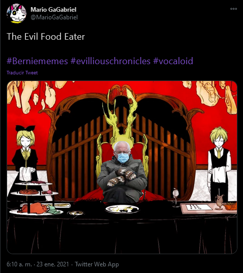 MarioGaGabriel's tweet photo. I made a meme of Bernie Sanders sitting on Banica Conchita's throne, then the meme reached CNN and then the news reached mothy's eyes 👁️👄👁️ https://t.co/Y6zJrONvnS