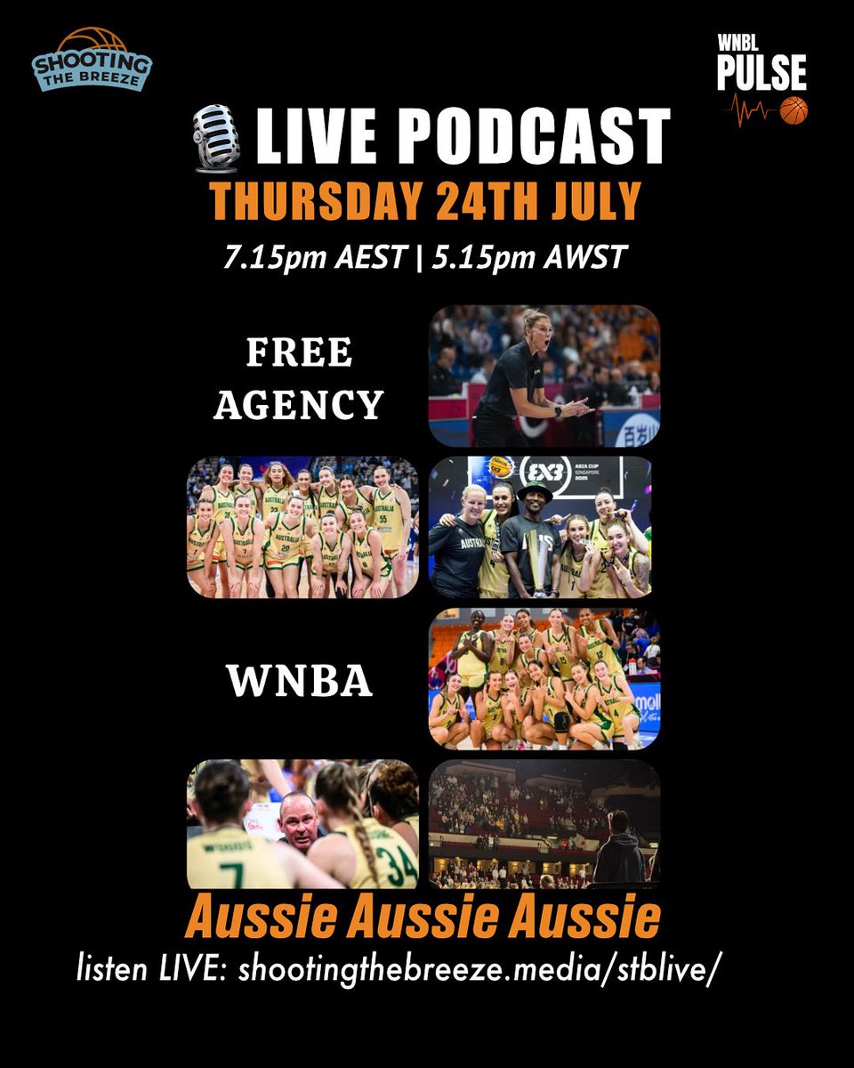 TheBreezePod's tweet image. 🎙️ LIVE POD TONITE… Aussie Aussie Aussie 💚💛 7.15pm AEST| 5.15pm AWST
…. been a big 2025 join us & #WNBLPulse b/w Gangurrus #3x3WS (Jakarta Stop) action!
🎧 shootingthebreeze.media/stblive/