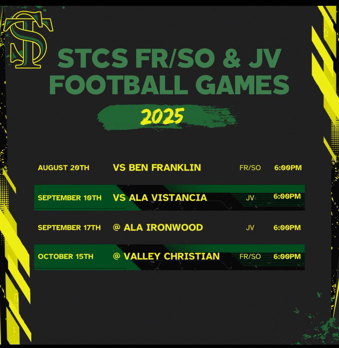 It is very exciting to announce the debut of San Tan Charter’s first ever Frosh-Soph and Junior Varsity Games in 2025! We couldn’t be more excited to offer additional opportunities for the younger student-athletes to compete and develop as we continue to grow our Football