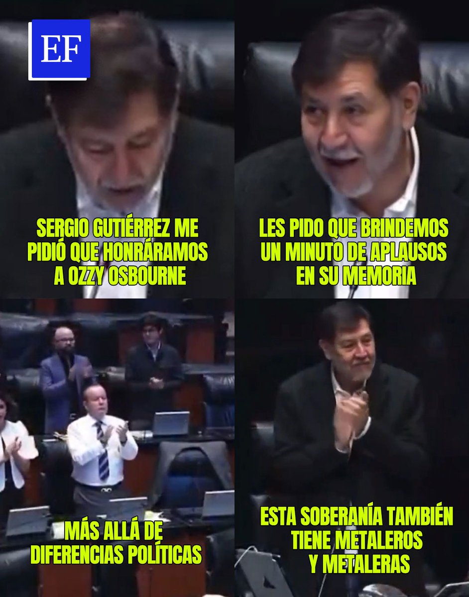 ElFinanciero_Mx's tweet image. La Comisión Permanente del Congreso rindió un minuto de aplausos a Ozzy Osbourne, fallecido a los 76 años. El homenaje fue propuesto por Sergio Gutiérrez Luna y respaldado por Fernández Noroña, quien destacó su legado en el rock y el heavy metal