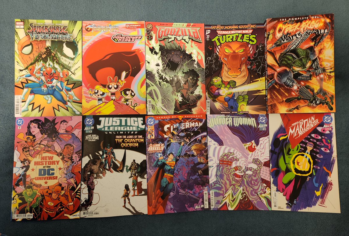 books_andy's tweet image. Wednesday comics. New issues plus that Cyberfrog trade I ordered arrived today. #NCBD