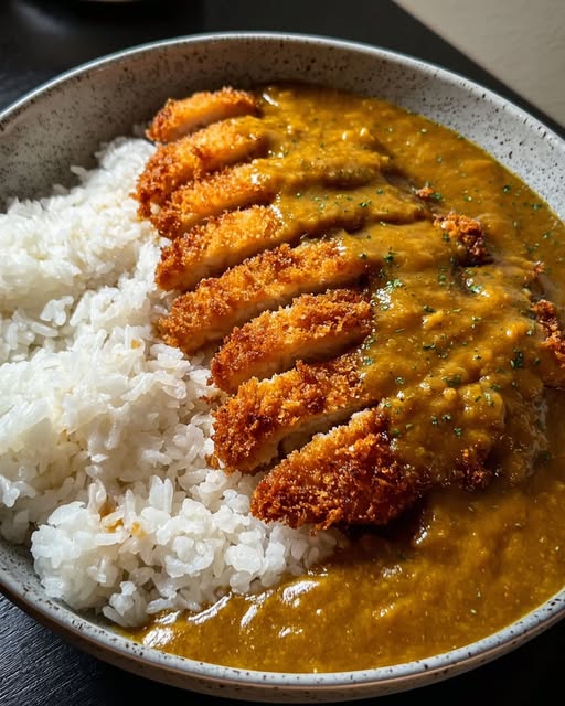 🍛🔥 Crispy Chicken Katsu with Rich Japanese Curry &amp; Fluffy Rice ✨
Prep Time: 20 minutes
Cook Time: 30 minutes
Servings: 2–3
Calories per serving: ~650
Ingredients:
Boneless chicken cutlets 🍗
Panko breadcrumbs, eggs, flour 🥚🥣
Japanese curry roux blocks 🍛
Onion, carrots,