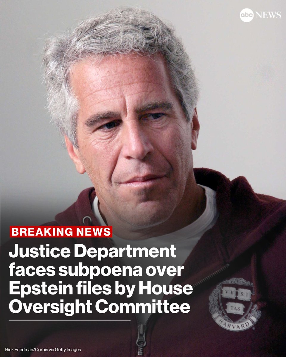 BREAKING: A House Oversight subcommittee has voted to subpoena the Department of Justice to release the Jeffrey Epstein files. abcnews.link/q9lu4JW
