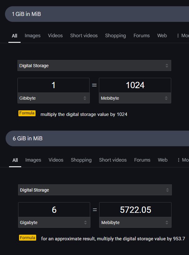 I wonder why Google parses “1 GiB” and “6 GiB” as different units.