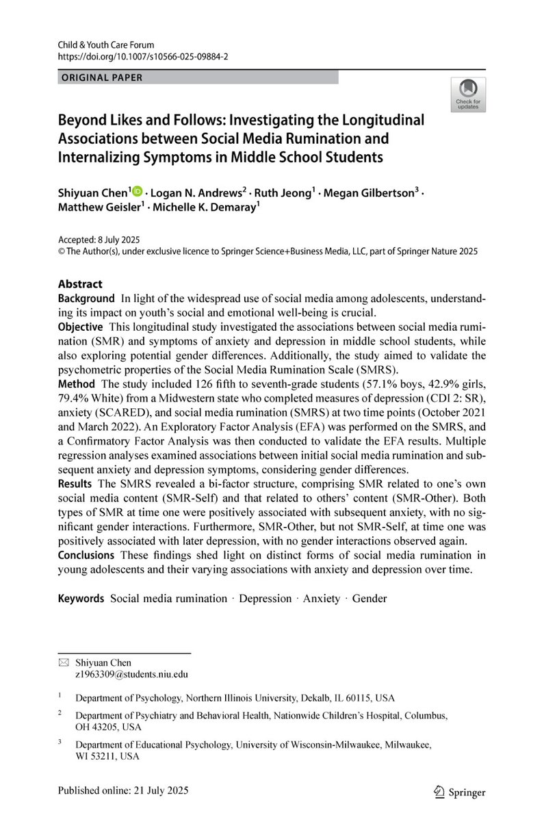 Shiyuan Chen | 陈诗苑 MSE (@shiyuanchenspsy) on Twitter photo Excited to share my latest #research on #SocialMedia rumination published with <a href="/SpringerNature/">Springer Nature</a> in Child & Youth Care Form. Read here: rdcu.be/exfBg Excited to share my latest #research on #SocialMedia rumination published with <a href="/SpringerNature/">Springer Nature</a> in Child & Youth Care Form. Read here: rdcu.be/exfBg