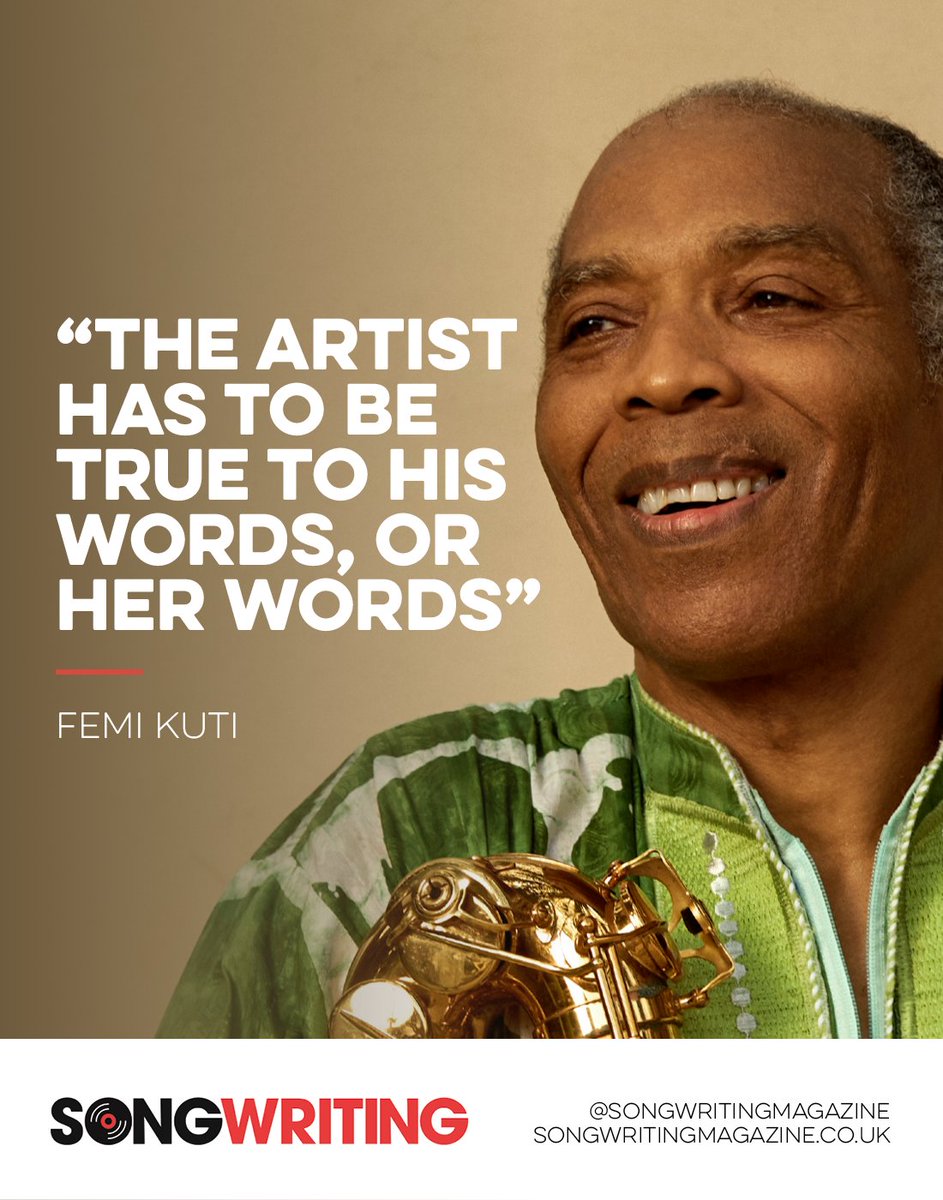Songwriting Magazine (@songwritingmag) on Twitter photo “I realised a long time ago that, the artist has to be true to his words, or her words...” — <a href="/Femiakuti/">Femi Anikulapo-Kuti</a>
The Afrobeat icon tells us about gathering melodies in his sleep, in our latest issue…
steady.page/en/songwriting…
#femikuti #afrobeat #songwriting #songwriter “I realised a long time ago that, the artist has to be true to his words, or her words...” — <a href="/Femiakuti/">Femi Anikulapo-Kuti</a>
The Afrobeat icon tells us about gathering melodies in his sleep, in our latest issue…
steady.page/en/songwriting…
#femikuti #afrobeat #songwriting #songwriter
