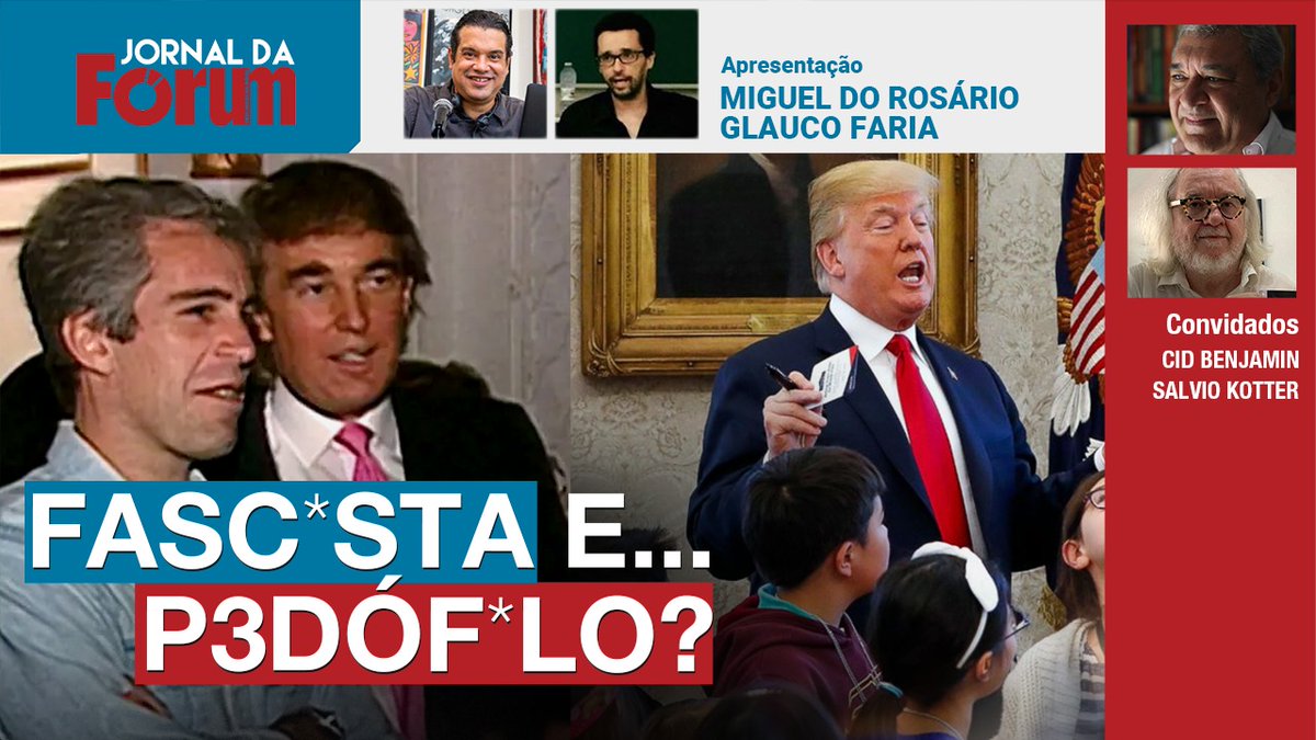 revistaforum's tweet image. Nesta edição do #JornaldaFórum: Aumentam denúncias de que Trump está na lista de pedófilos de Epstein
Participam do programa @cidbenjamin e @salvioluiz23.
Às 20h, com apresentação de Miguel do Rosário (@ocafezinho) e @glaucofr.
💬 Chat ao vivo: youtube.com/live/eMRC7h_wD…