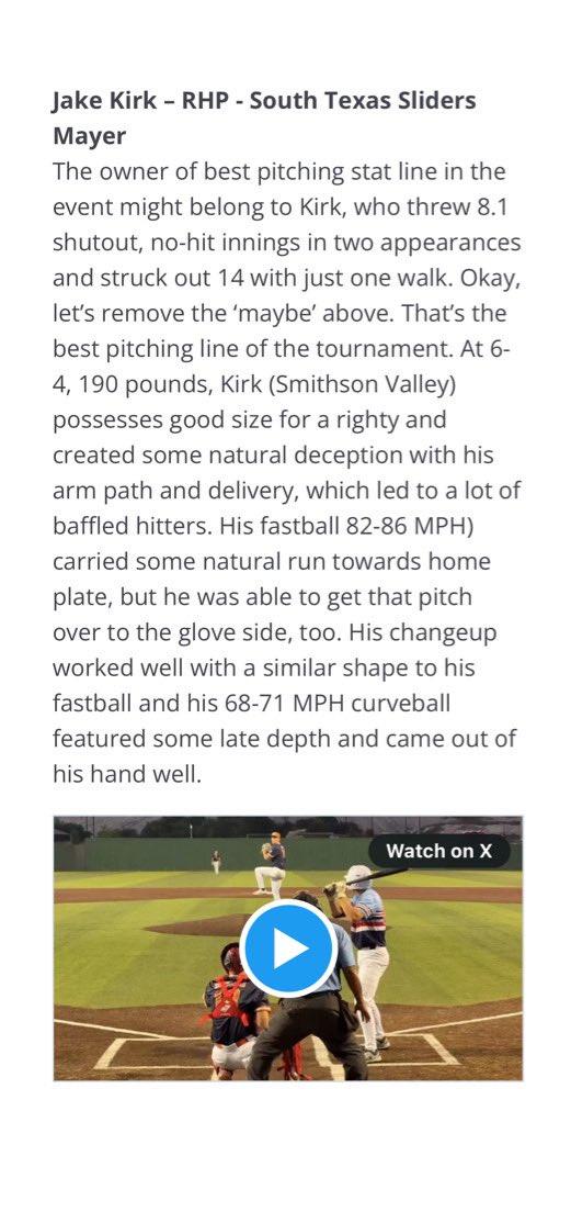 Jake Kirk (@jakekirk08) on Twitter photo Thank you at <a href="/DustinLMcComas/">Dustin McComas</a> for the write up. <a href="/stsliders/">South Texas Sliders</a> <a href="/SV_Baseball/">Smithson Valley Baseball</a> Thank you at <a href="/DustinLMcComas/">Dustin McComas</a> for the write up. <a href="/stsliders/">South Texas Sliders</a> <a href="/SV_Baseball/">Smithson Valley Baseball</a>