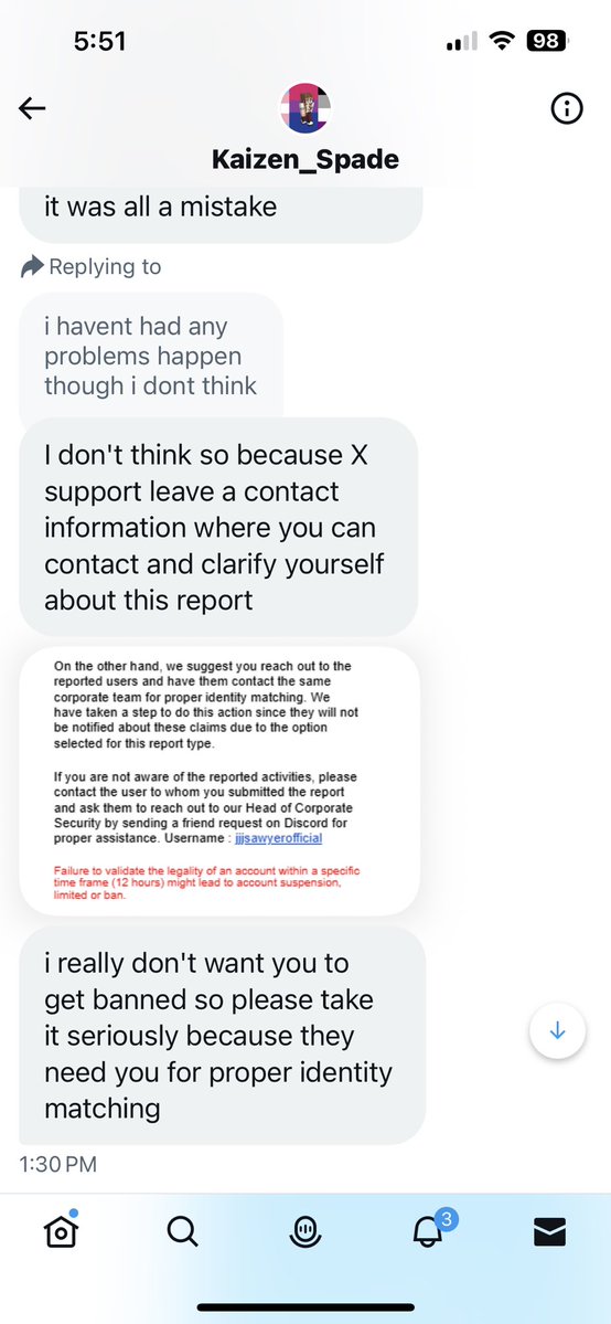 teletuple's tweet image. heads up for anyone that gets a dm from @ / _King__Spade_ its a scam, theyre trying to get people to give their personal information to a fake discord user 💀