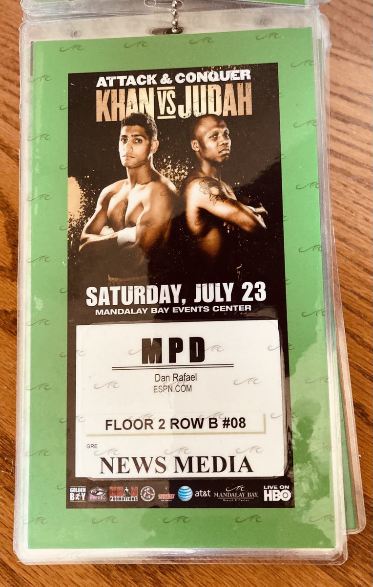 DanRafael1's tweet image. My ringside credential in my #boxing collection from when @amirkingkhan dominated Zab Judah & KO'd him with a body shot in rd 5 of an HBO main event at Mandalay Bay in Las Vegas to unify the WBA & IBF 140 titles -- 14 years ago today.