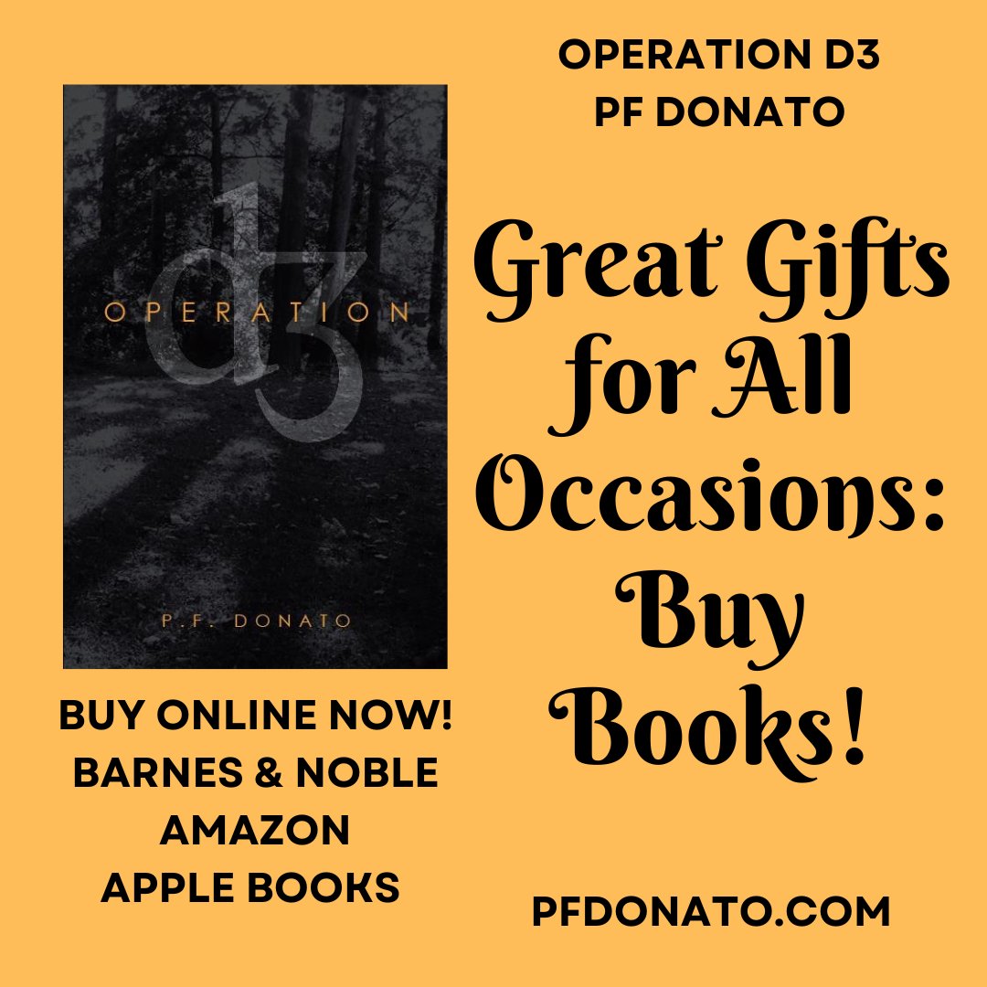 PFDonato's tweet image. *Barnes & Noble barnesandnoble.com/w/operation-d3…
*Amazon amazon.com/Operation-D3-P…
*Apple Books books.apple.com/us/book/operat…
* pagepublishing.com/books/?book=op…
* pfdonato.com
#giftideas #readerscommunity #bookreviews #booknerd