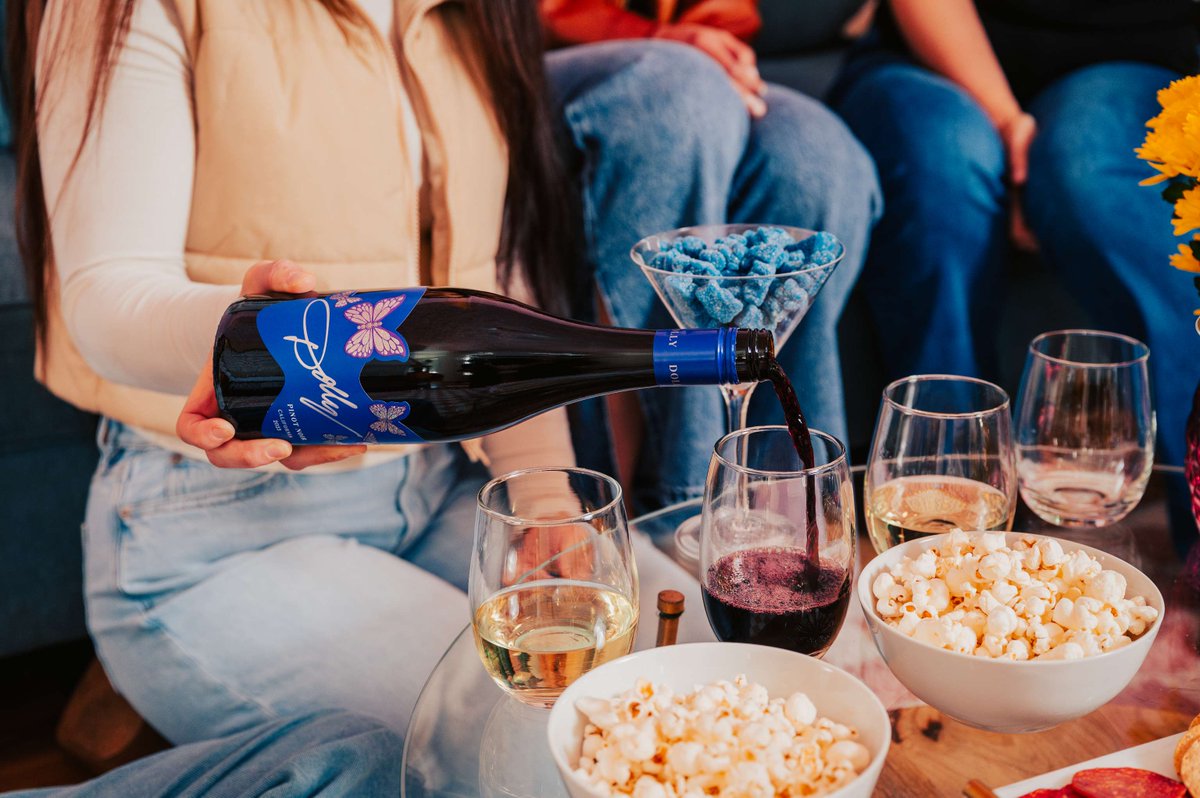 Dollywines's tweet image. Wine night, Dolly style! 🍷✨ Find a bottle of Pinot Noir and Chardonnay (US only) near you at the link in bio.
