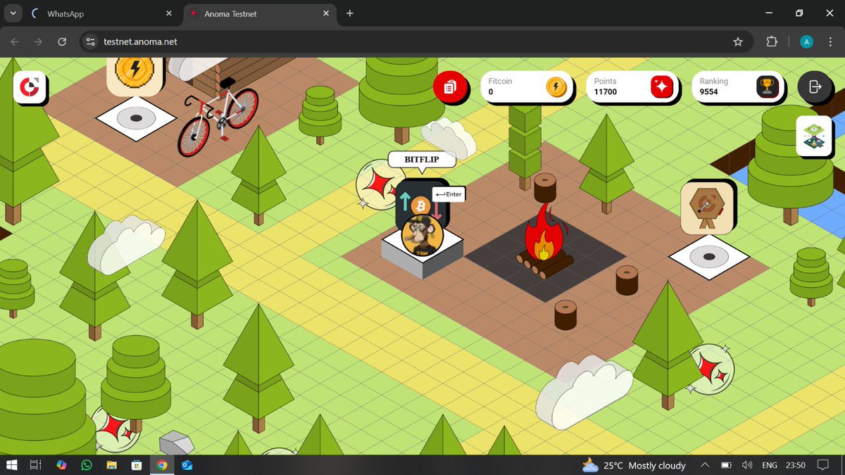 Started my journey on the <a href="/anoma/">Anoma</a> Testnet today all thanks to <a href="/freezyleo123/">Freezyleo</a> for the code.

✅ Created an account.
✅ Began exploring the camp.
✅ Entered BITFLIP.
✅ Current Points: 11,700.
✅ Ranking: 9,554.
✅ Fitcoin: 0.

Just getting started but already moving through the map.