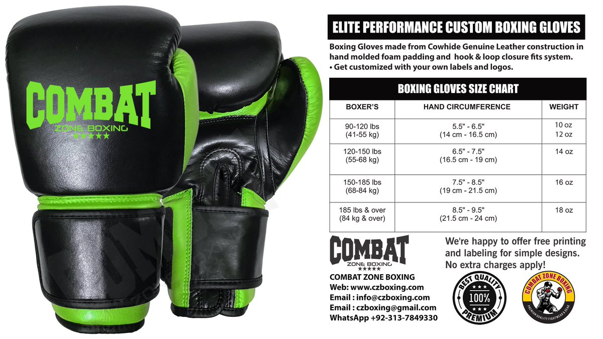 Combat Zone Boxing Custom Professional Boxing Gloves, renowned as one of the finest options available from Pakistan. These gloves not only offer superior protection and comfort but also allow you to express your unique style with a selection of striking metallic colors.