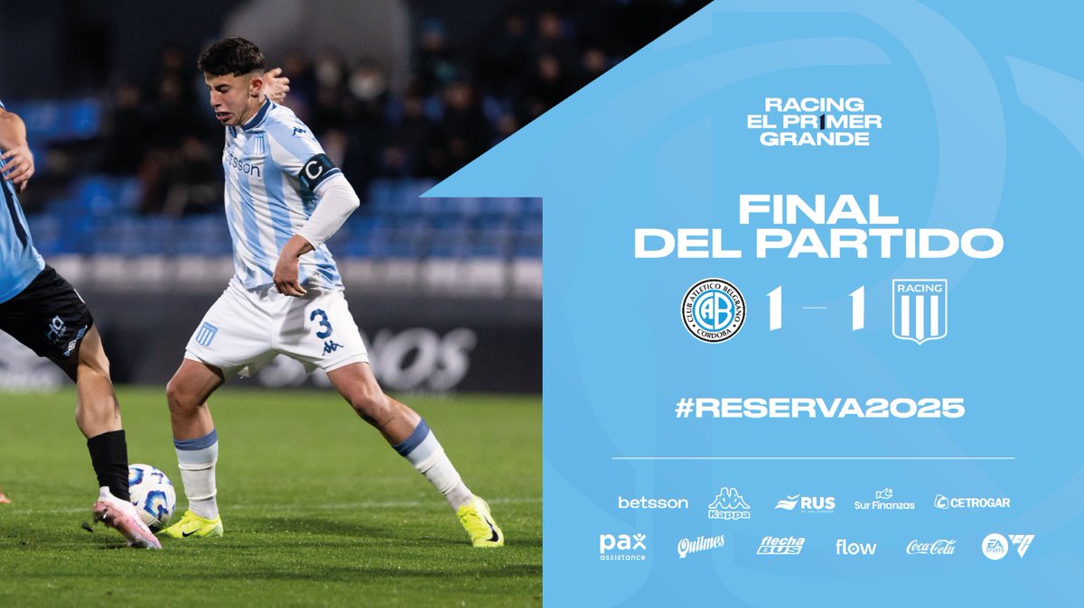RacingClub's tweet image. Con un muy desempeño en el segundo tiempo, Racing le empató en el final a Belgrano con el gol de Román Fernández.
Luego de dos fechas, el equipo de Sebastián Romero acumula dos puntos en el Torneo Proyección Clausura.