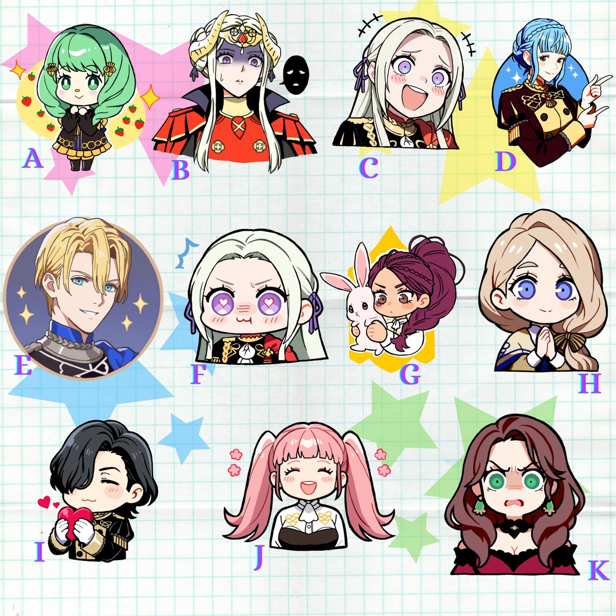 nekomoni's tweet image. Fire Emblem Three Houses Emote Stickers, Matte etsy.me/457revi via @Etsy 
#FireEmblem #FE3H #FireEmblemThreeHouses #fireemblem3houses 
Tada! I turned my art into stickers. I am new to this, so please be kind.🙏