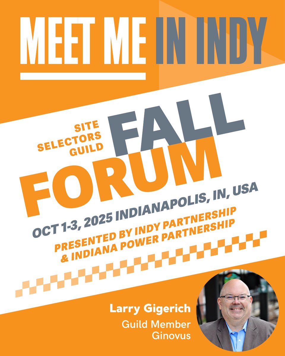 Larry Gigerich (@larrygigerich) on Twitter photo Who else is going to join us in Indy? Looking forward to connecting at the <a href="/SiteSelectGuild/">Site Selectors Guild</a> Fall Forum right here at home. 📅 Register now: members.siteselectorsguild.com/events/Details…
#economicdevelopment #leadership Who else is going to join us in Indy? Looking forward to connecting at the <a href="/SiteSelectGuild/">Site Selectors Guild</a> Fall Forum right here at home. 📅 Register now: members.siteselectorsguild.com/events/Details…
#economicdevelopment #leadership