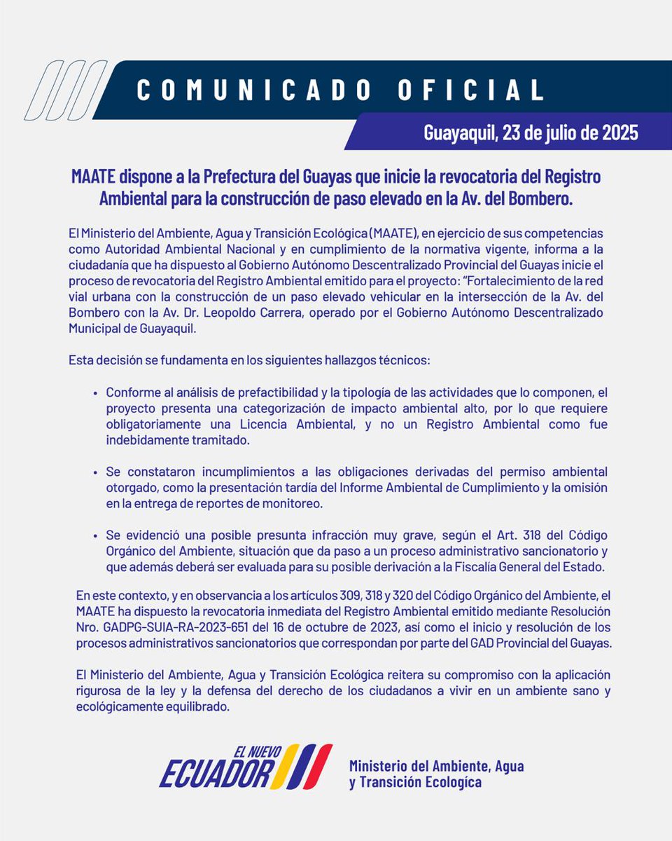 📌 COMUNICADO | El Ministerio del Ambiente, Agua y Transición Ecológica informa a la ciudadanía ⤵️