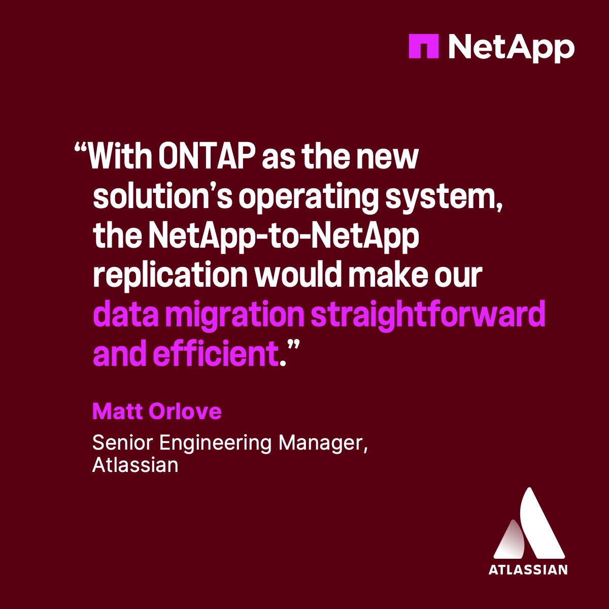 NetApp's tweet image. .@Atlassian faced the challenge of migrating 60M repositories without disrupting a single customer. With Amazon FSx for NetApp ONTAP, they: 

🔥 Migrated seamlessly with zero downtime 
🔥 Cut costs by $2.1M annually 
🔥 Reduced latency by 17%

Learn more:
ntap.com/44KEXJp