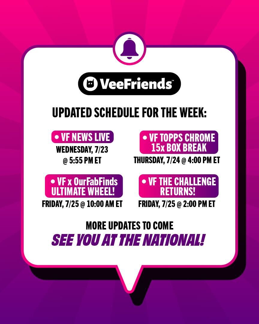 VeeFriendsLive's tweet image. Here's a sneak peek into the updated schedule for the rest of the week ⤵️
Bookmark your most awaited shows below!