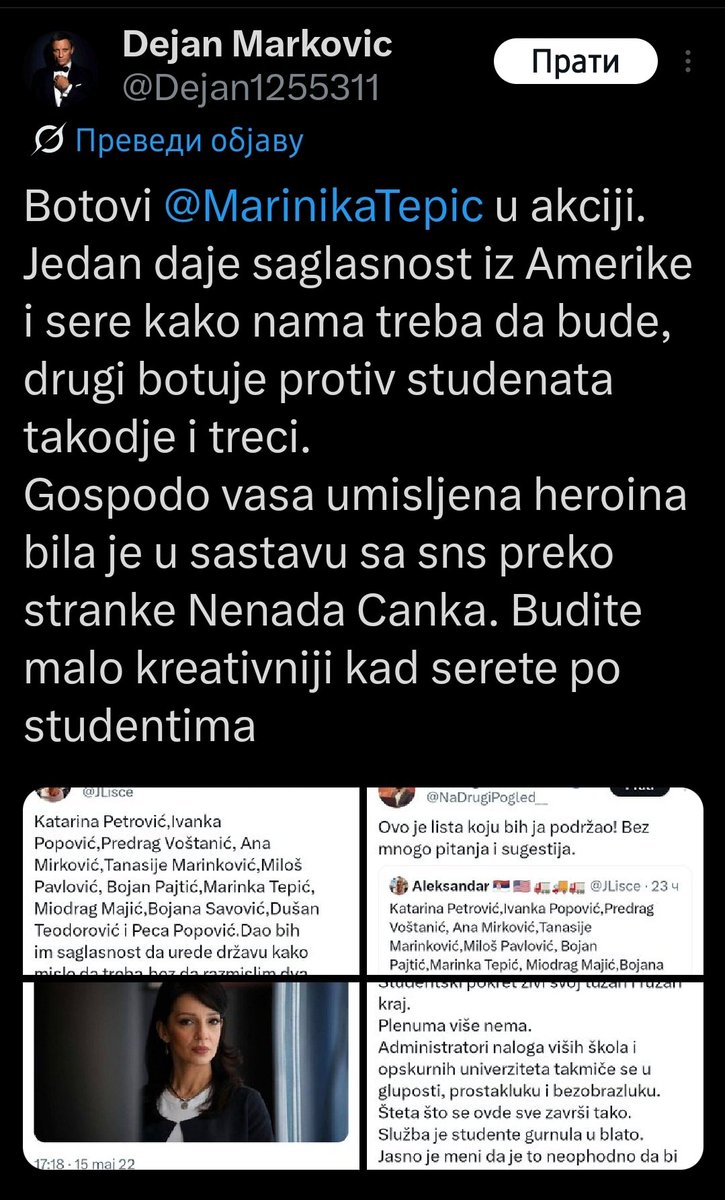 JLisce's tweet image. Evo ga hrabriša, blokirao me I onda pustio mašti na volju i odvezao mu se jezik, jer ne mogu da mu odgovorim, a pojma nemam ni ko je. Eto, molim nekog da mu prenese da mu Amerikanac poručuje da može da kiss my ass, slobodno 😊