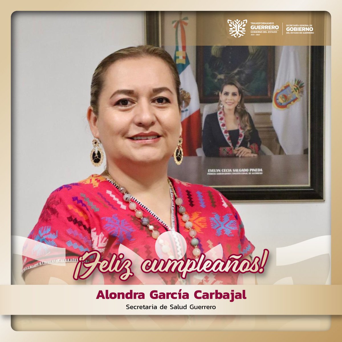 Secretaría General de Gobierno (@sgg_gro) on Twitter photo 🎉 La Secretaría General de Gobierno felicita a la Dra. Alondra García Carbajal, Titular de la Secretaría de <a href="/SSaludGro/">Salud Guerrero</a>, con motivo de su cumpleaños.
Le deseamos salud, éxito y prosperidad, reconociendo su compromiso con transformación de Guerrero. 🎉 La Secretaría General de Gobierno felicita a la Dra. Alondra García Carbajal, Titular de la Secretaría de <a href="/SSaludGro/">Salud Guerrero</a>, con motivo de su cumpleaños.
Le deseamos salud, éxito y prosperidad, reconociendo su compromiso con transformación de Guerrero.