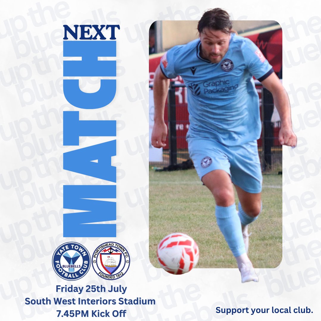YateTownFC's tweet image. 🔜 𝙉𝙀𝙓𝙏 𝙈𝘼𝙏𝘾𝙃
It's Friday Night action at the South West Interiors Stadium with Portishead Town the visitors in our next pre-season friendly. Kick Off is 7.45pm.
Come and have a drink on a nice summer evening and enjoy some local football.