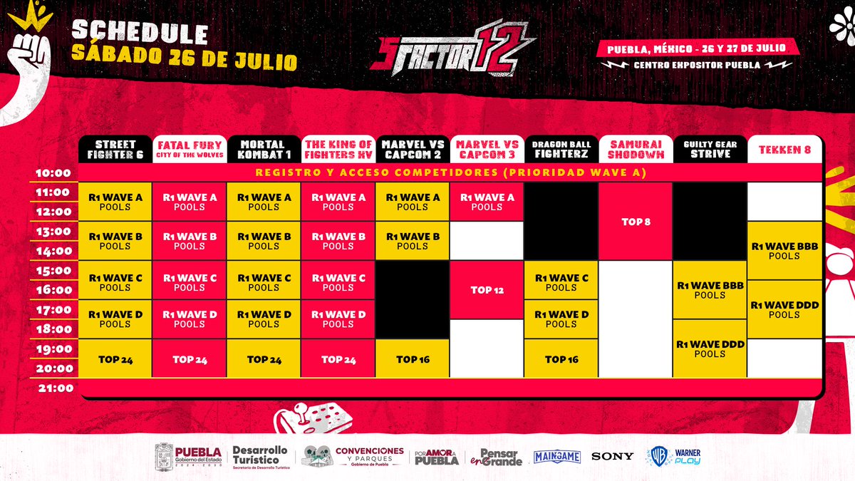 sfactorgaming's tweet image. El momento de competir ha llegado. 🏆
¡Ya están listos los horarios oficiales de los torneos!
Consulta aquí el cronograma completo de S FACTOR 12 y asegúrate de estar a tiempo para tu bracket.
Prepara tu control… ¡Tu legado empieza aquí! 🎮🔥
📍 Centro Expositor Puebla
🗓️ 26…