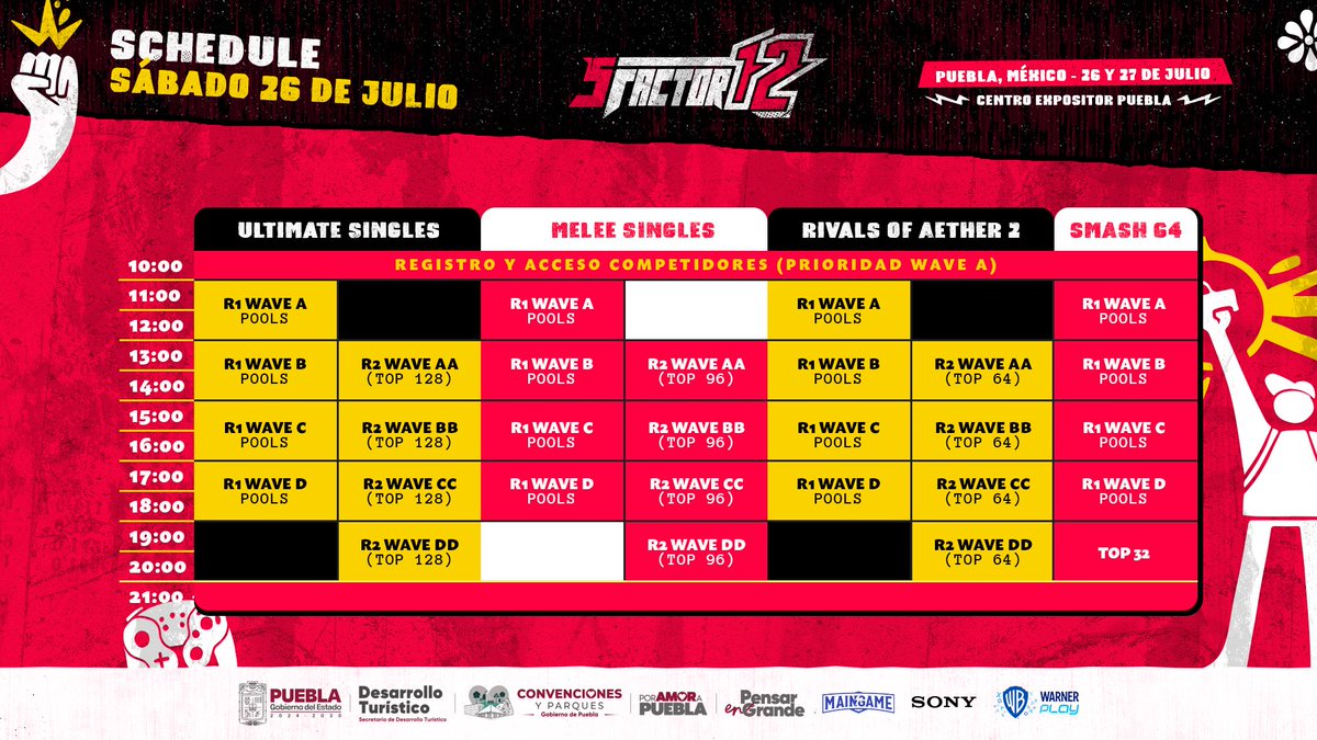 sfactorgaming's tweet image. El momento de competir ha llegado. 🏆
¡Ya están listos los horarios oficiales de los torneos!
Consulta aquí el cronograma completo de S FACTOR 12 y asegúrate de estar a tiempo para tu bracket.
Prepara tu control… ¡Tu legado empieza aquí! 🎮🔥
📍 Centro Expositor Puebla
🗓️ 26…