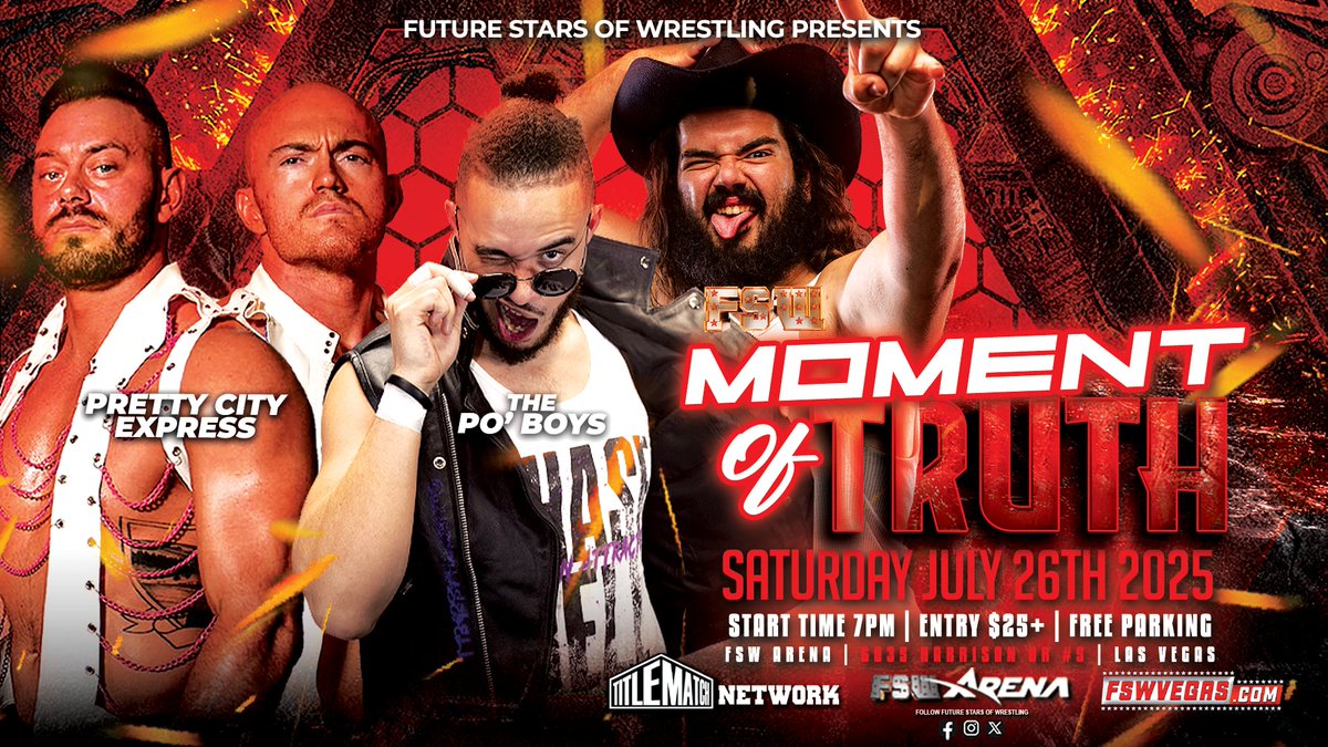 THIS SATURDAY on <a href="/TitleMatchWN/">Title Match Network</a>!

FSW Moment of Truth
This Saturday, July 26, 7PM
FSW Arena | #LasVegas 

Tickets + Streaming links in bio!