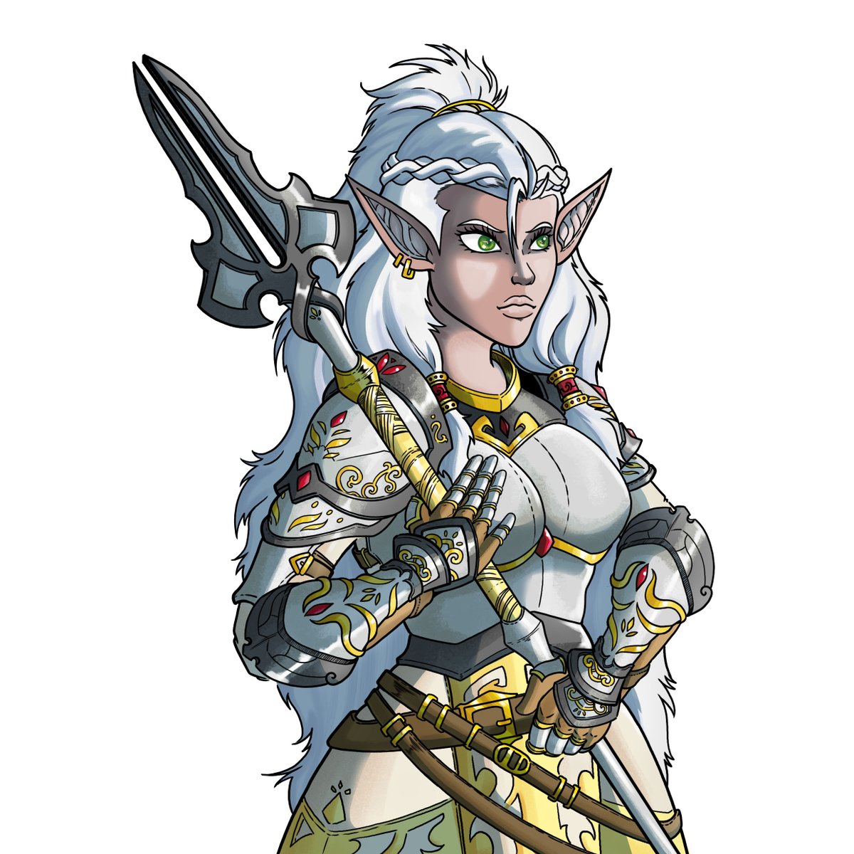 Otra de las comisiones que he estado realizando esta vez una Elfa paladín con un gran trasfondo ( que no puedo revelar ) para el mismo cliente ya es un habitual.