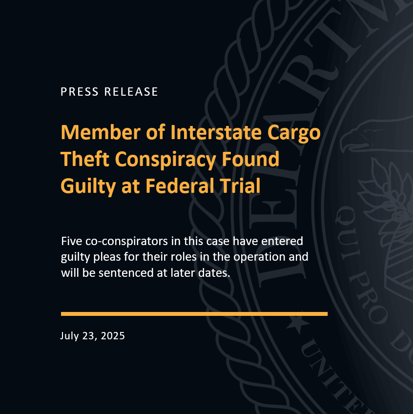 SDINnews's tweet image. Member of Interstate Cargo Theft Conspiracy Found Guilty at Federal Trial
🔗justice.gov/usao-sdin/pr/m…
@FBIIndianapolis, @IndStatePolice, and @kystatepolice investigated this case.