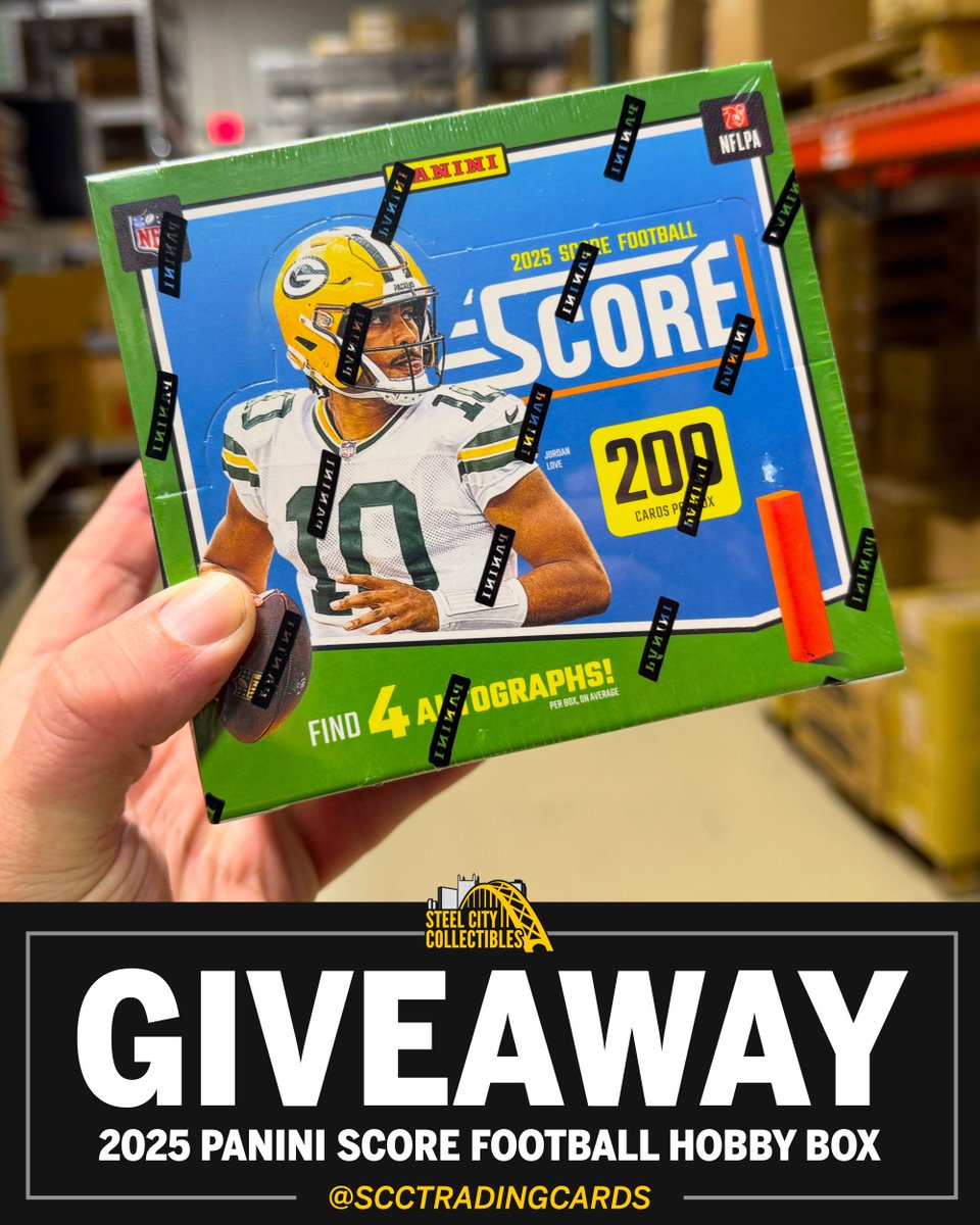 Steel City Collectibles (@scctradingcards) on Twitter photo 🚨 NSCC GIVEAWAY 🚨
RETWEET, LIKE, & FOLLOW <a href="/SCCTradingCards/">Steel City Collectibles | NSCC #345</a> for your chance to win this 2025 Panini Score Football Hobby Box from Steel City Collectibles!
Also enter on our Facebook and Instagram to increase your chances of winning!
#NSCC #NSCC25 <a href="/nsccshow/">The National Sports Collectors Convention Inc.</a> 🚨 NSCC GIVEAWAY 🚨
RETWEET, LIKE, & FOLLOW <a href="/SCCTradingCards/">Steel City Collectibles | NSCC #345</a> for your chance to win this 2025 Panini Score Football Hobby Box from Steel City Collectibles!
Also enter on our Facebook and Instagram to increase your chances of winning!
#NSCC #NSCC25 <a href="/nsccshow/">The National Sports Collectors Convention Inc.</a>