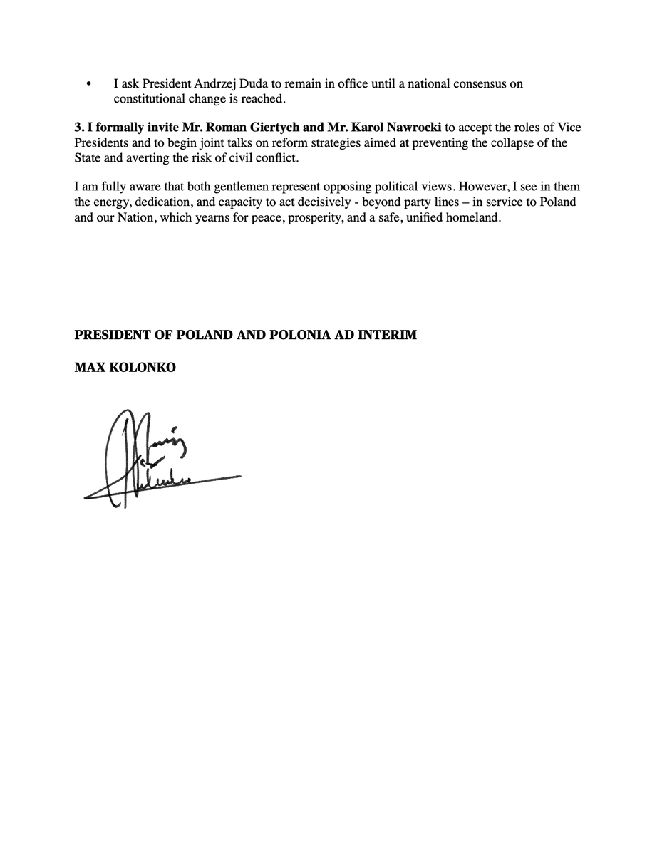 potuspl's tweet image. Official Statement
🇵🇱From the President of The United States of Poland and Polish Americans, Ad Interim🇺🇸
✅As Ad Interim President of the Republic of Poland and the Polish American community, I hereby extend an official proposal to Mr. Roman Giertych and Mr. Karol Nawrocki to…