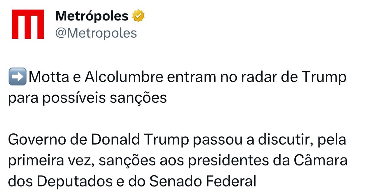 lucianocarvaIho's tweet image. Motta e Alcolumbre podendo ser sancionados por Trump por não querer pautar a anistia?
Por favor Trump, faça isso e jogue todo Centrão no colo do Lula.