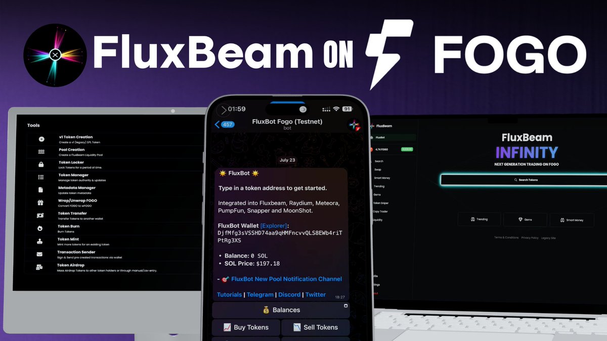 FluxBeam is NOW LIVE on FOGO🔥

Yes, it’s testnet. No, it’s not a demo. It’s the complete FluxBeam experience.

Infinity – Next-gen trading
FluxBot – Feature-rich Telegram bot
FluxTools – Quick, no-code tools

Here’s what you can try right now on <a href="/FogoChain/">Fogo</a>’s testnet 🧵