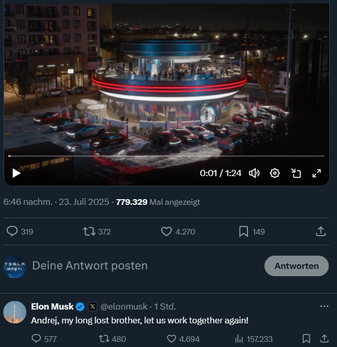 BastianBraun121's tweet image. 🚨 BREAKING: Elon Musk asks Andrej Karpathy to “work together again” $TSLA