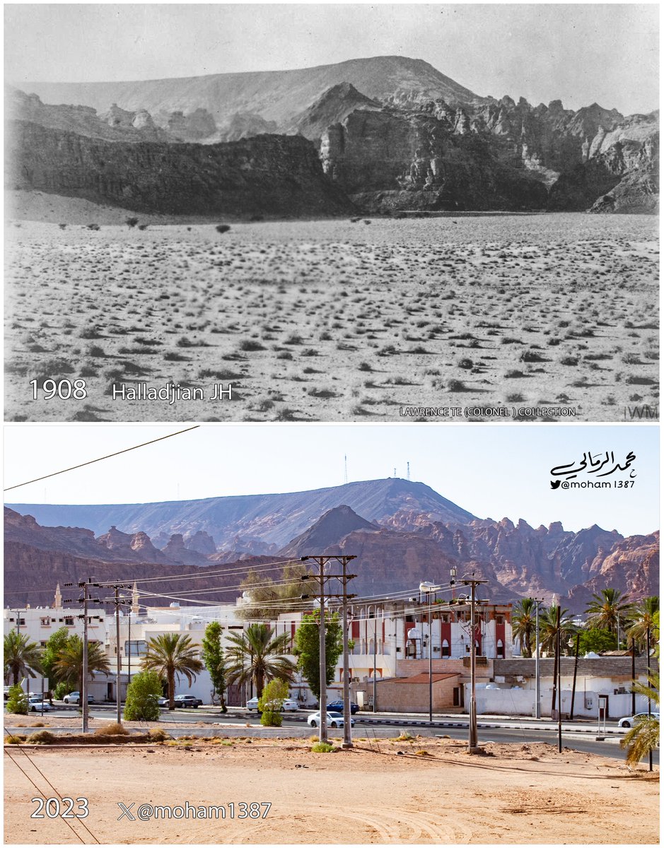 moham1387's tweet image. المصوّر هالادجيان، التُقط بعدسته هذه الصورة في العلا عام 1908م، من أعلى صخرة مرتفعة وبعد مرور 115 عامًا، وقفتُ في ذات الموضع وأعدتُ توثيق المشهد
#محافظة_العلا #العلا
المصدر: م. (متحف الحرب الإمبراطوري)