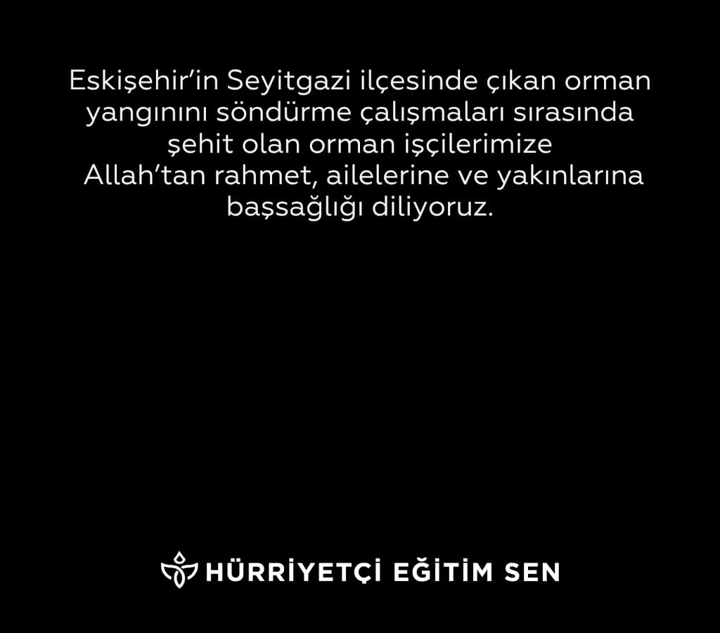 🇹🇷Eskişehir'de çıkan orman yangınını söndürmeye çalışırken alevlerin arasında kalan 11 orman işçimiz şehit düştü.
Mekânları Cennet olsun.
Lakin bu hadise soruşturulmak zorundadır.