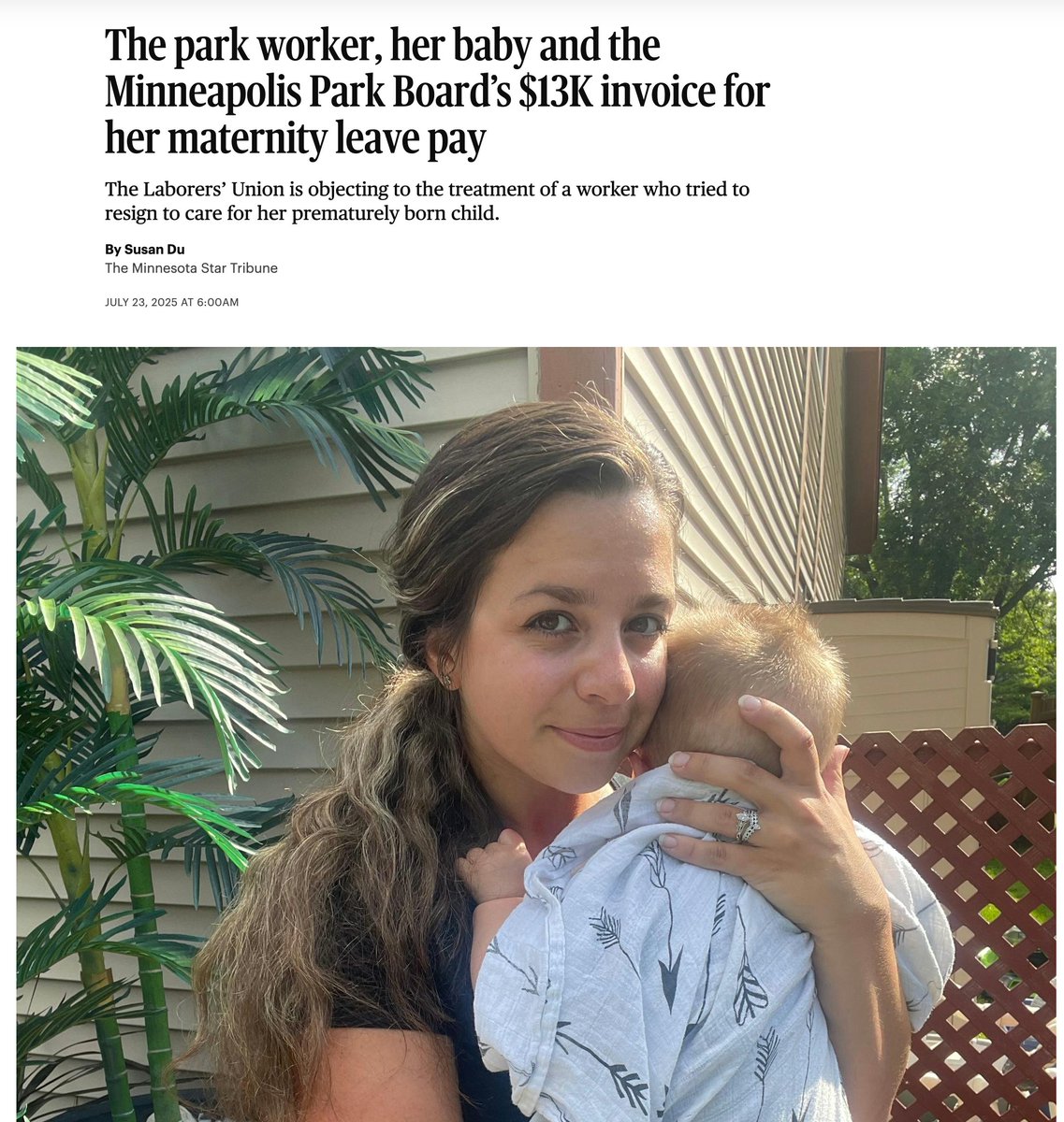 LIUNAMinnesota's tweet image. This could be any LIUNA Local 363 member who starts a family. When Indica Medeiros had a premature baby with unexpected care needs, the Minneapolis Park Board didn't offer support—they sent her a $13,000 bill and threatened to take her to court. We stand with Indica! Via…